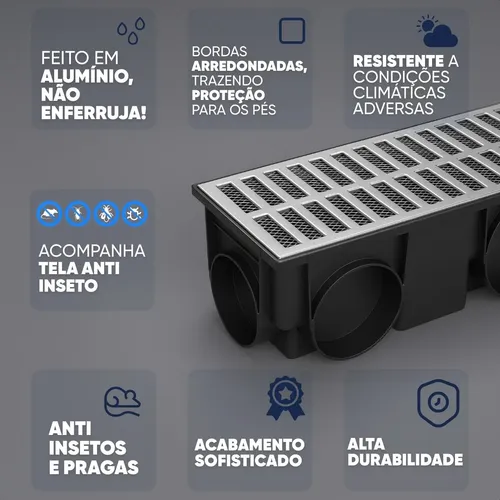 Ralo Linear Coletor Modular 15x50cm + Tela Anti Insetos