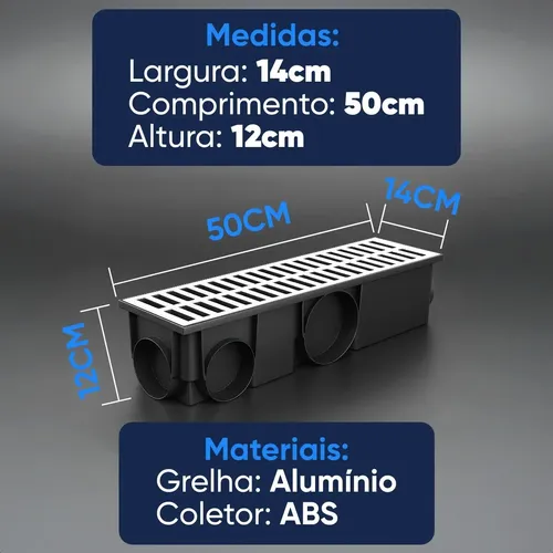 Ralo Linear Coletor Modular 15x50cm + Tela Anti Insetos