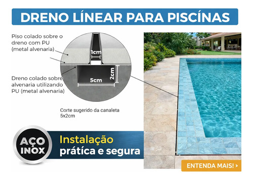 Ralo Oculto Invisivel Para Piscina Borda 1m Linear