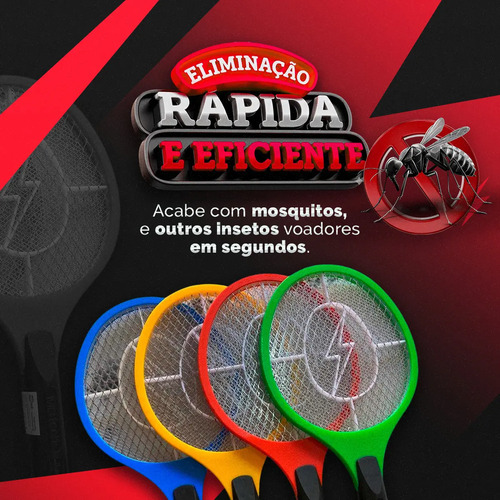 Raquete Elétrica Mata Mosquito Mosca Pernilongo Dengue Insetos Bateria Recarregavel Bivolt - Crowley