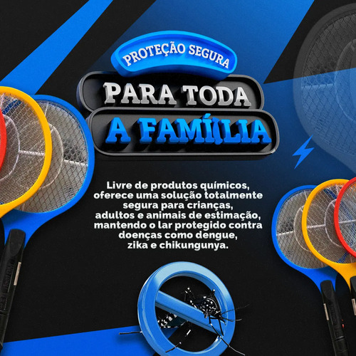 Raquete Elétrica Mata Mosquito Mosca Pernilongo Dengue Insetos Bateria Recarregavel Bivolt - Crowley