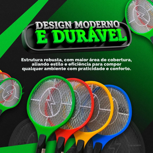 Raquete Elétrica Mata Mosquito Mosca Pernilongo Dengue Insetos Bateria Recarregavel Bivolt - Crowley
