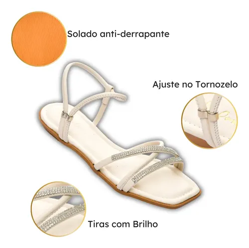 Rasteira Feminina Rasteirinha Tira Dupla Brilho Ajustável