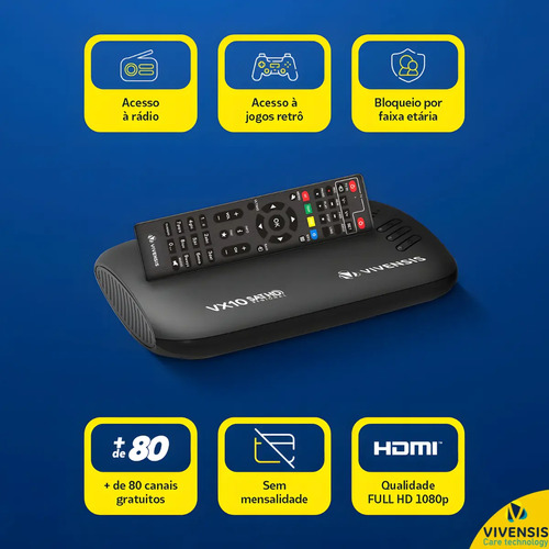 Receptor Vivensis VX10 Nova Parabolica TV Sem Mensalidade antena OI SKY Claro Vivo Cor Preto