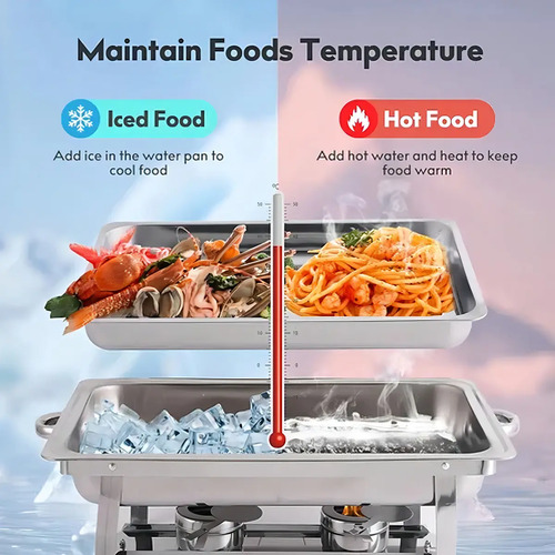 Rechaud Retangular 11 Litros Com 2 Cubas 1/2 Banho Maria Gourmet Self Service Buffet Festa