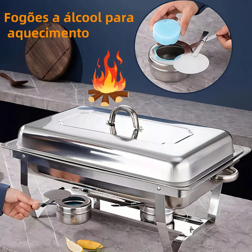 Rechaud Retangular 11 Litros Com 2 Cubas 1/2 Banho Maria Gourmet Self Service Buffet Festa
