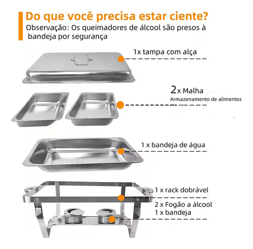 Rechaud Retangular 11 Litros Com 2 Cubas 1/2 Banho Maria Gourmet Self Service Buffet Festa