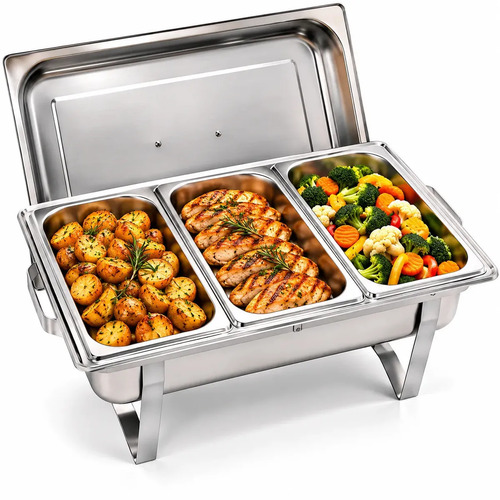 Rechaud Retangular 11l Com 3 Cubas 1/3 Banho Maria Gourmet Panelas Cuba Buffet Marca Usd