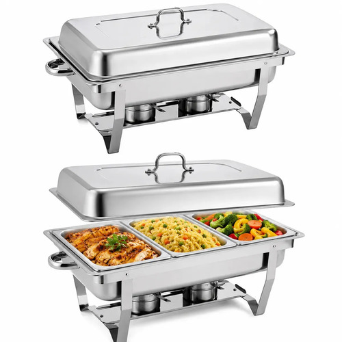 Rechaud Retangular 11l Com 3 Cubas 1/3 Banho Maria Gourmet Panelas Cuba Buffet Marca Usd
