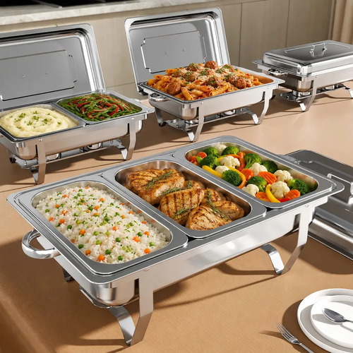 Rechaud Retangular 11l Com 3 Cubas 1/3 Banho Maria Gourmet Panelas Cuba Buffet Marca Usd