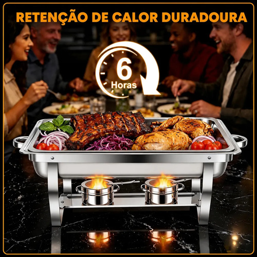Rechaud Retangular 11l Com 3 Cubas 1/3 Banho Maria Gourmet Panelas Cuba Buffet Marca Usd