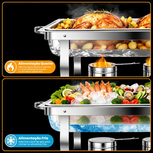 Rechaud Retangular 11l Com 3 Cubas 1/3 Banho Maria Gourmet Panelas Cuba Buffet Marca Usd
