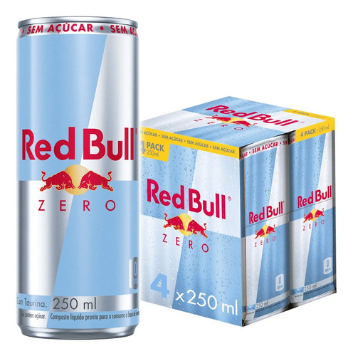 Red bull energetico zero sem acucar 250ml 4 latas