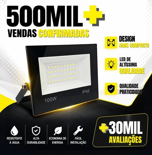 Refletor Led 100w Smd Prova D´água Ip66 Holofote 6500k