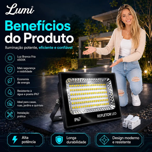 Refletor LED 400W Branco Frio 6500K Impermeável Lumi