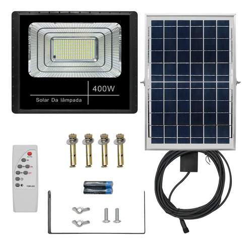 Refletor Solar 400w Placa Bateria Prova Dágua Led Holofote Carcaça Preto Luz Branco-frio