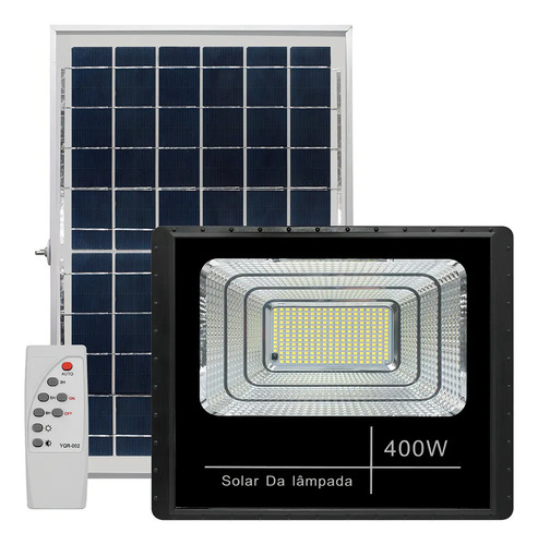 Refletor Solar 400w Placa Bateria Prova Dágua Led Holofote Carcaça Preto Luz Branco-frio