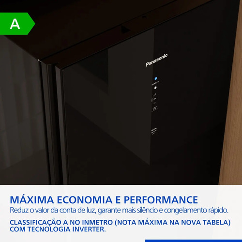 Refrigerador Panasonic 407l Black Glass Nr-bb41gv2b Preto