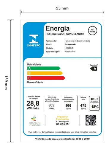 Refrigerador Panasonic 475l Aco Escovado Nr-bb64pv2x Aço Escovado
