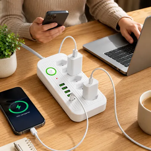 Regua Extensão 5 Tomadas 4 Usb 1 Usb-c Bivolt Led 110v/220v