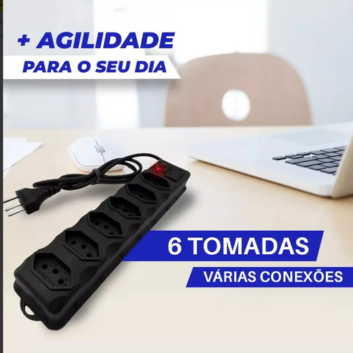 Régua Extensão Elétrica 6 Tomadas Filtro Linha 10a Cabo 3 Metros