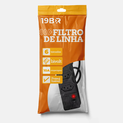 Régua Extensão Elétrica 6 Tomadas Filtro Linha 10a Cabo 3 Metros