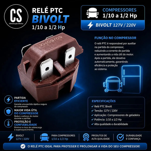 Relé E Protetor Térmico Ptc Universal P/ Geladeira Consul Brastemp Electrolux Continental Ge Metalfrio Gelopar
