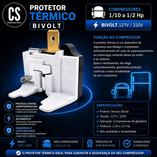 Relé E Protetor Térmico Ptc Universal P/ Geladeira Consul Brastemp Electrolux Continental Ge Metalfrio Gelopar