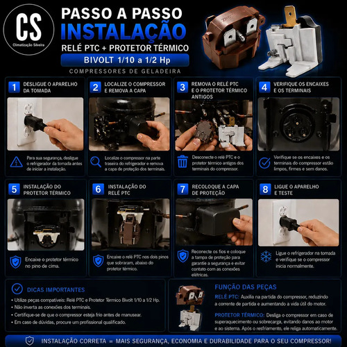 Relé E Protetor Térmico Ptc Universal P/ Geladeira Consul Brastemp Electrolux Continental Ge Metalfrio Gelopar