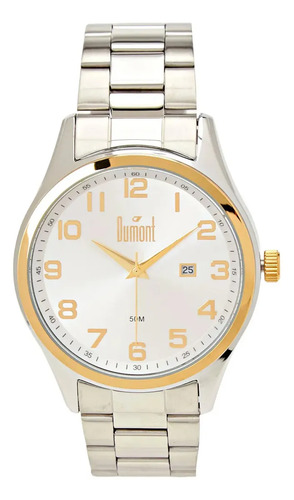 Relogio analogico berlim prata e dourado masculino dumont pr