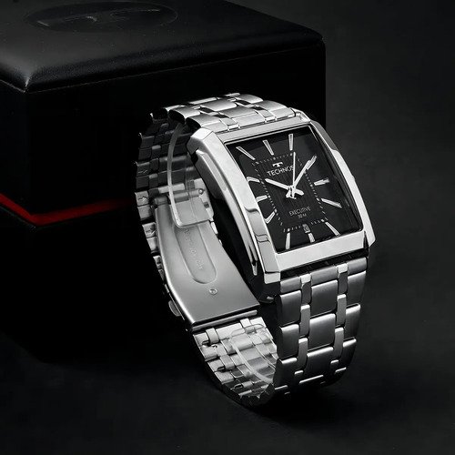 Relógio Analógico Technos 2117LDN/1P Masculino Inoxidável Prata Fundo Preto