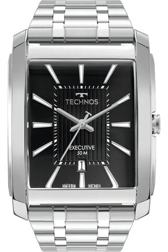 Relógio Analógico Technos 2117LDN/1P Masculino Inoxidável Prata Fundo Preto
