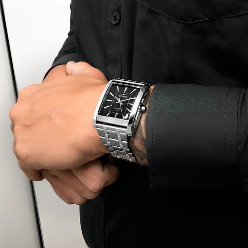 Relógio Analógico Technos 2117LDN/1P Masculino Inoxidável Prata Fundo Preto