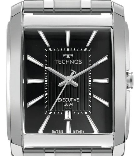 Relógio Analógico Technos 2117LDN/1P Masculino Inoxidável Prata Fundo Preto