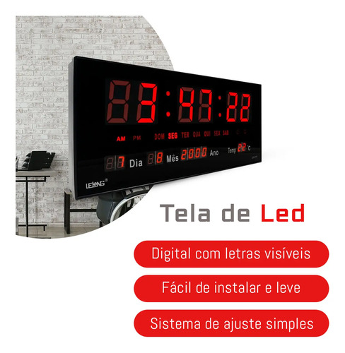 Relógio De Parede Grande Led Digital P/ Academia Hospital