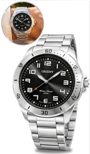 Relógio de pulso Orient MBSS1155A com correia de aço inoxidável cor prata - fundo preto