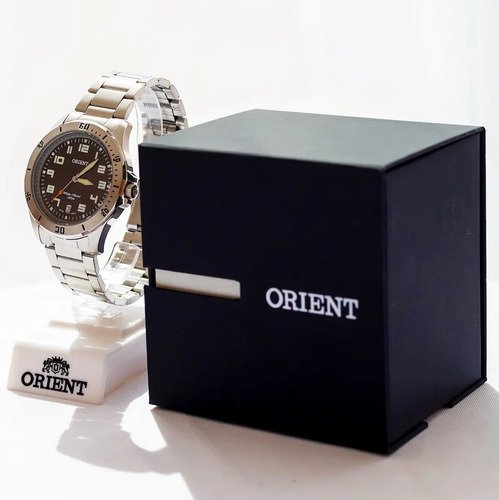 Relógio de pulso Orient MBSS1155A com correia de aço inoxidável cor prata - fundo preto