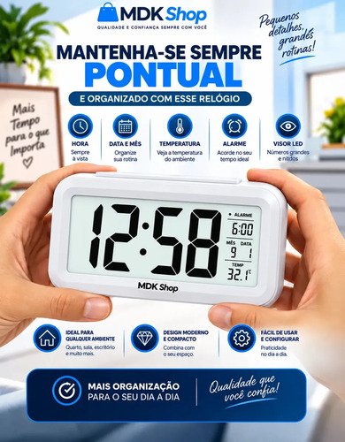 Relógio Digital Despertador Mesa Cabeceira Quarto Idoso Cor Branco MICGEEK