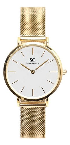 Relogio feminino dourado chelsea gold 32mm fundo branco sain