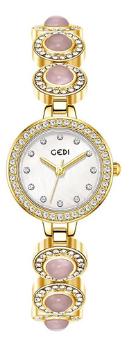 Relogio feminino gedi quartzo analogico com pedras e pulseir