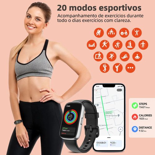 Relógio Inteligente Smart Band Sports E À Prova De Água Caixa Preto