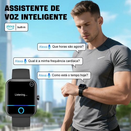 Relógio Inteligente Smartwatch Alexa Chamadas NOVANTE Masculino Feminino Esportivo IP68 Bluetooth Notificações Instantâneas Tela Hd 1.83 300mAh 10Dias Monitor Cardíaco Spo2 Sono Ecg Pagamento Offline