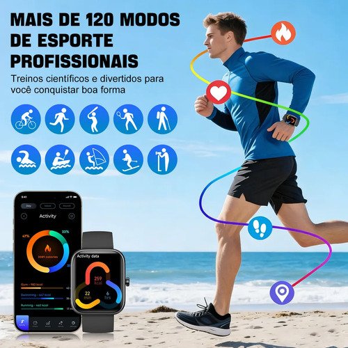 Relógio Inteligente Smartwatch Alexa Chamadas NOVANTE Masculino Feminino Esportivo IP68 Bluetooth Notificações Instantâneas Tela Hd 1.83 300mAh 10Dias Monitor Cardíaco Spo2 Sono Ecg Pagamento Offline
