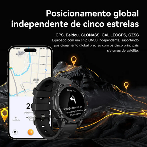 Relógio Inteligente Smartwatch Aurafit G6 Preto Com 5atm Gps Preto Sport Preto Verde Exército Preto