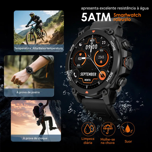 Relógio Inteligente Smartwatch Aurafit G6 Preto Com 5atm Gps Preto Sport Preto Verde Exército Preto