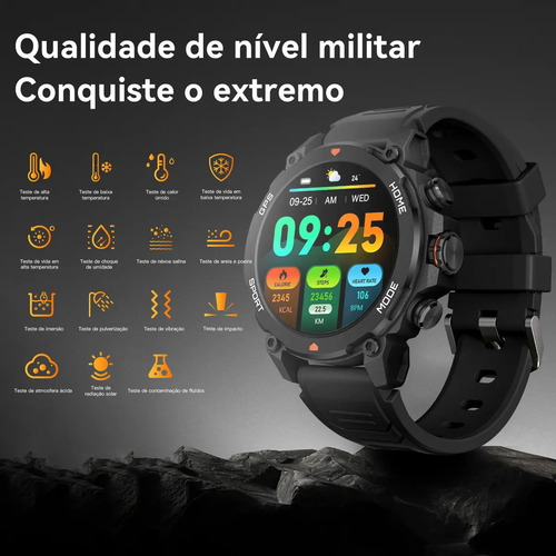 Relógio Inteligente Smartwatch Aurafit G6 Preto Com 5atm Gps Preto Sport Preto Verde Exército Preto