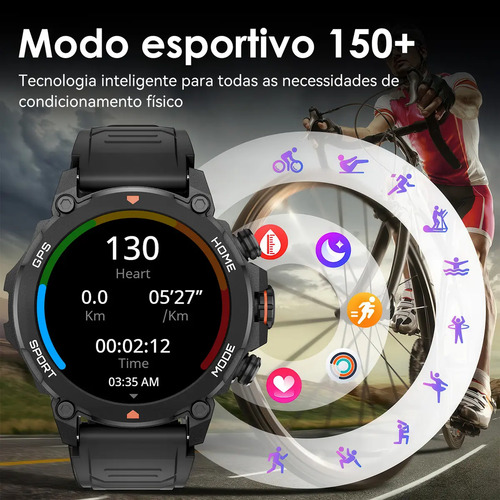 Relógio Inteligente Smartwatch Aurafit G6 Preto Com 5atm Gps Preto Sport Preto Verde Exército Preto