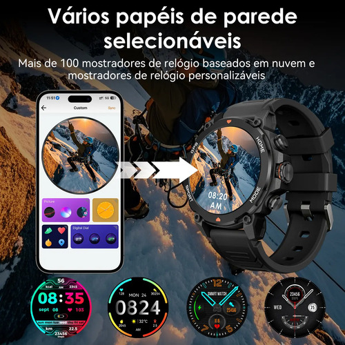 Relógio Inteligente Smartwatch Aurafit G6 Preto Com 5atm Gps Preto Sport Preto Verde Exército Preto