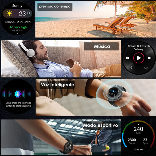 Relógio Inteligente Smartwatch Aurafit G6 Preto Com 5atm Gps Preto Sport Preto Verde Exército Preto
