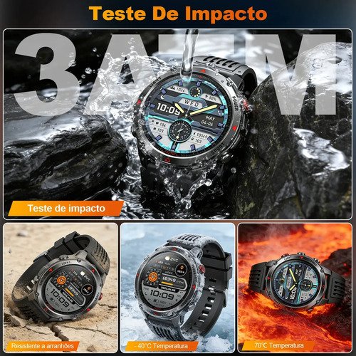 Relógio Inteligente Smartwatch GPS Autônomo À prova d'água 3ATM NOVANTE Masculino Feminino Esportivo Digital 530mAh Preto Bluetooth Chamadas Notificações Instantâneas Android IOS Com Lanterna Bússola